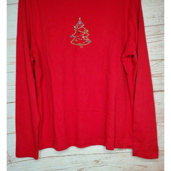 Wish For Joy Red Christmas Tree Logo Long Sleeve Women Top Glitter Tree Shirt - Picture 5 of 12
